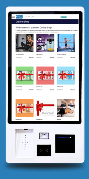 Mock-Up Self-Service-Stele mit Startbild online-Shop Aidoo Software